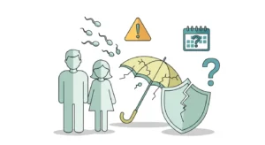 Flat infographic-style illustration, metaphorical concept of unreliable contraception