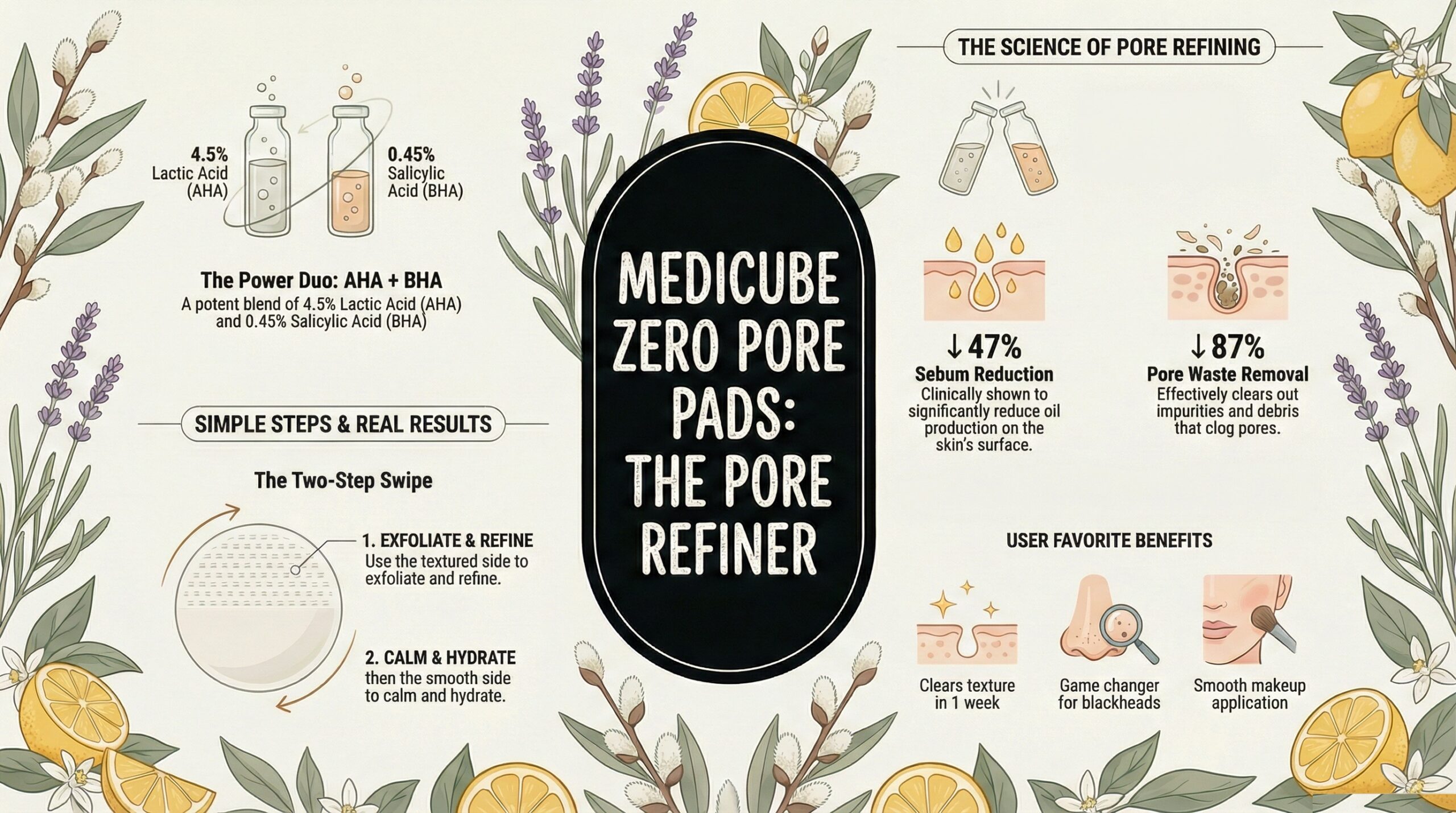 Medicube Zero Pore Pad 2.0 container and dual-textured cotton pad showing embossed side for exfoliation and smooth side for toning