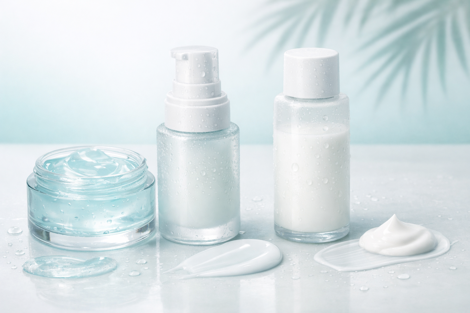 Lightweight Thai facial moisturizers with gel, lotion, and breathable cream textures for hot and humid tropical climate skincare