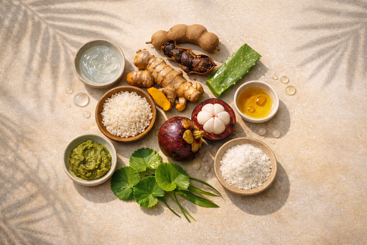 Thai skincare ingredients and tropical beauty routine from Thailand with herbal botanicals and lightweight skincare textures