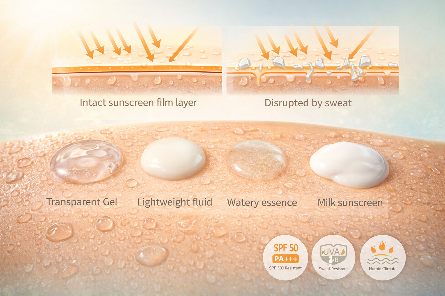 Lightweight Thai sunscreen textures and SPF 50 PA++++ protection designed for Thailand tropical heat and humidity