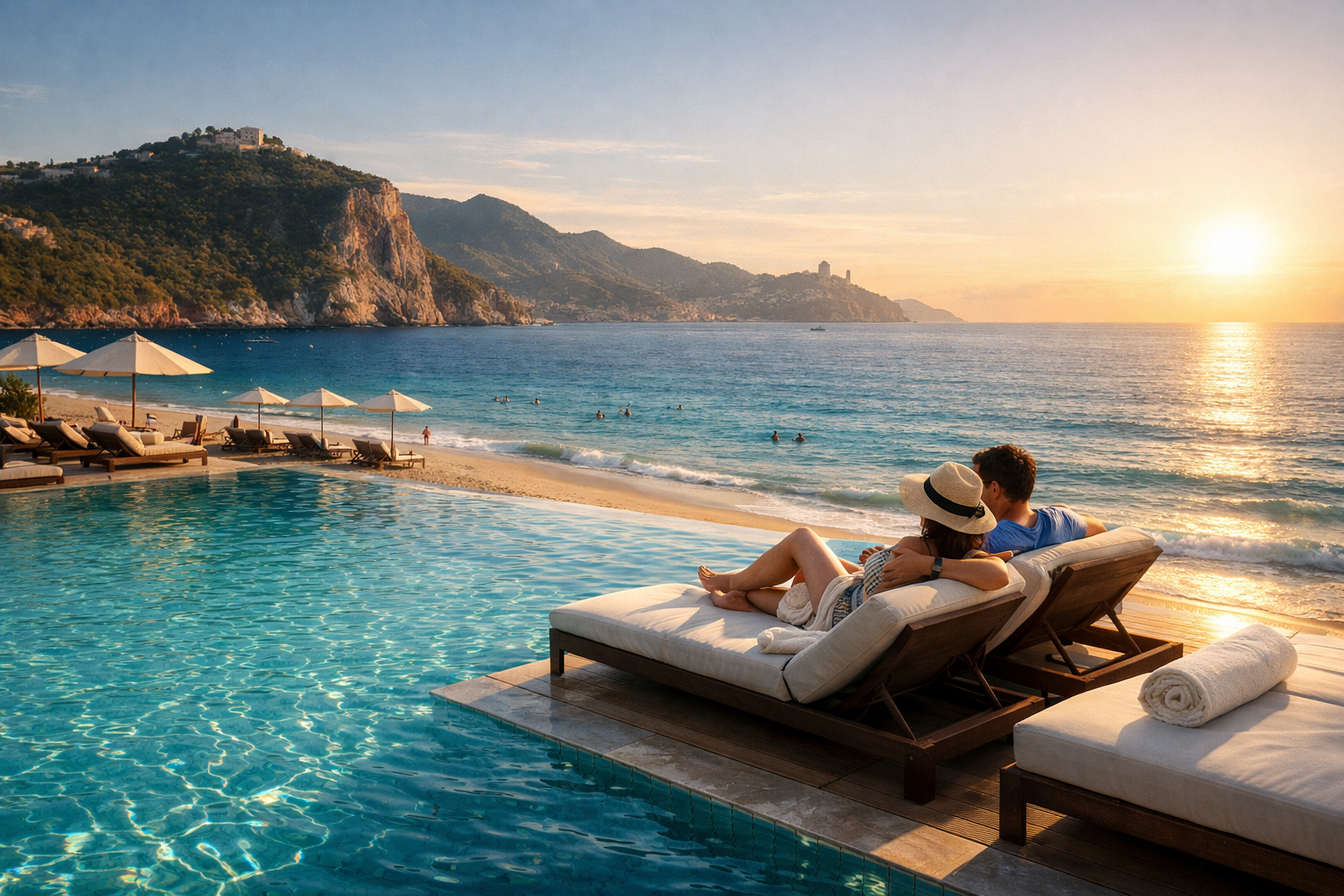 luxus hotel alanya infinity pool kleopatra strand türkei sonnenuntergang
