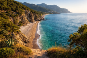 Газипаша на карте Турции у Средиземного моря рядом с Аланьей и аэропортом GZP